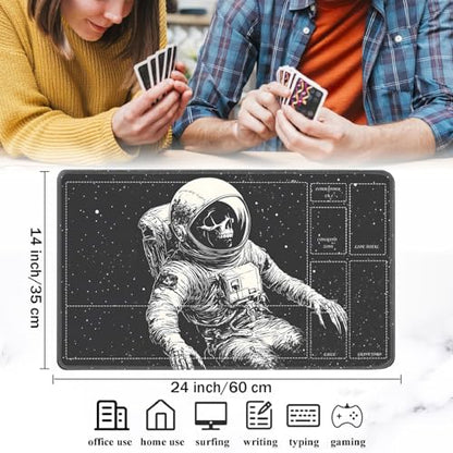 for MTG/TCG Playmat with Zones, 24 x 14 inches Trading Card Playmat with A Storage Bag and 6 Dice, Non-Lip Rubber Bottom Game Desk Mat, Astronaut Skeleton - color: Yux-playmats-2-3A-253