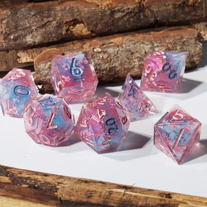DND Sharp Edge Polyhedral Dice Set,for Dungeons and Dragons RPG MTG Table Games,7 Pcs Handmade Dice Set Sakura Pink - color: Sakura Pink