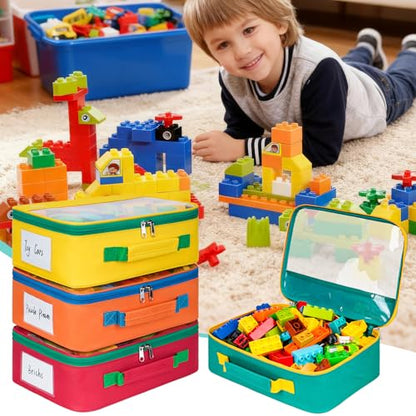4 Pack Large Toy Storage Bags(12.6 * 3.9 * 8.6in), Magnetic Tiles Travel Organizer Case with Mesh Pocket Fits for Lego Bricks, Board Game, Puzzles, Toy Cars and Building Blocks - size: LARGE 4PCS