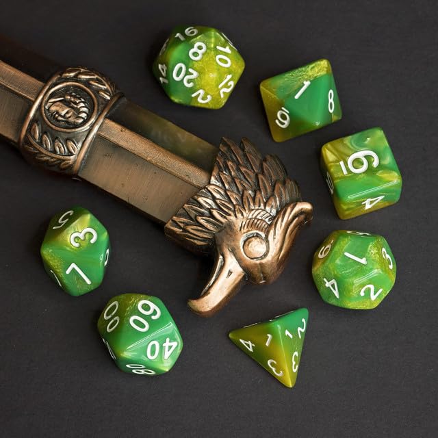 Sage’s Portal Stones DND Dice Set Acrylic Opaque 7-PC Polyhedral DND Dice Set for Dungeons and Dragons D&D Sage’s Cantrips RPG Tabletop TTRPG (Green/Lime) - color: Green/Lime