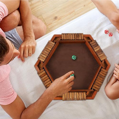 Juegoal Wooden Shut The Box Dice Game for 1-6 Players, Upgrade Tabletop Board Game with 12 Dice for Kids Adults Families, Classics Travel Portable Classroom Home Party Pub Board Game Sets - style: 6 Players