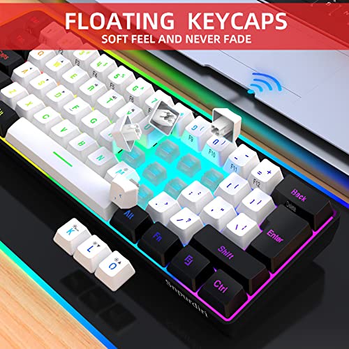 Snpurdiri 2.4G Wireless Gaming Keyboard and Mouse Combo, Include Mini 60% Merchanical Feel RGB Backlit Keyboard, Ergonomic Vertical Feel Small Wireless Mouse(Black and White) - color: Black White Combo