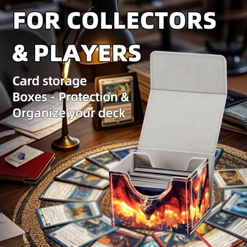 Trading Card Storage Box, Holds 100+ for MTG Cards, Premium PU Leather with Magnetic Closure, Dragon Burning A City Durable Deck Box for Magic the Gathering, Trading Card Games - color: Dragon Burning A City