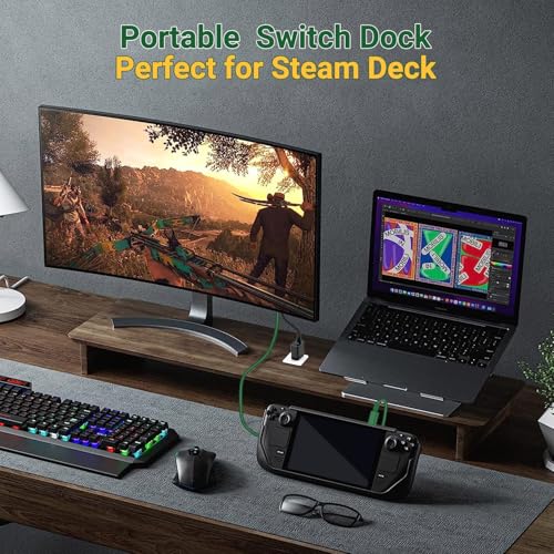Switch Dock Mini Portable, 1.8M/ 6FT Switch TV Dock, Switch Docking Station with 4K/1080P HDMI Adapter and 100W Charging Port, Dark Green, Not for Switch 2