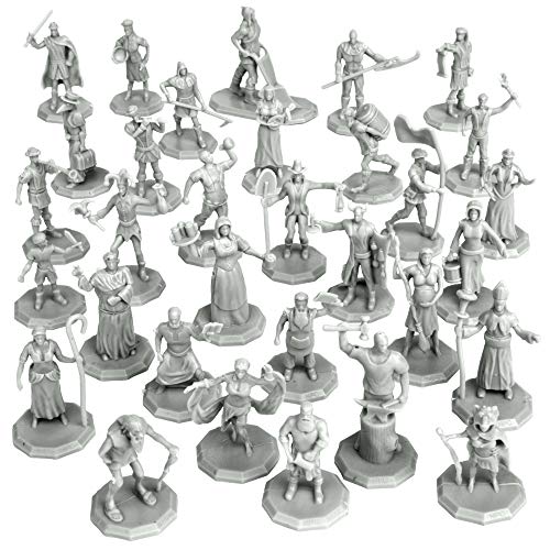 Townsfolk Mini Fantasy Figures Non Player Characters NPC - 32 Unique Miniatures - Nobility, Merchants, Peasants, Entertainers - Compatible w DND Dungeons Dragons Pathfinder RPG Games
