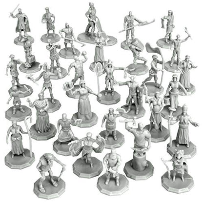 Townsfolk Mini Fantasy Figures Non Player Characters NPC - 32 Unique Miniatures - Nobility, Merchants, Peasants, Entertainers - Compatible w DND Dungeons Dragons Pathfinder RPG Games
