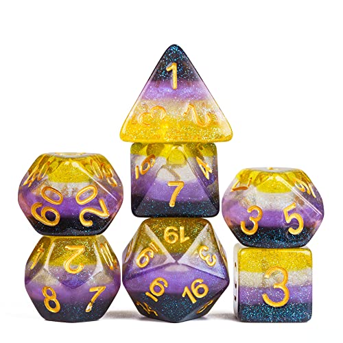 7PCS Non-Binary-Pride Polyhedral DND Dice Set, Homosexual Flag D&D Dice for RPG and Other Table Games - color: Flag-non-binary-pride