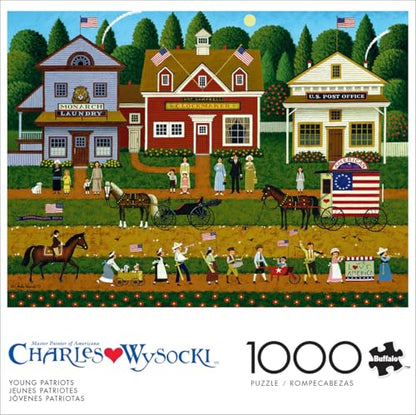 Buffalo Games - Charles Wysocki Young Patriots - 1000 Piece Jigsaw Puzzle | Art by Charles Wysocki, Frameable Art, Made in USA, Recycled Board, Includes Poster, Challenging, intermediate to expert - color: Young Patriots