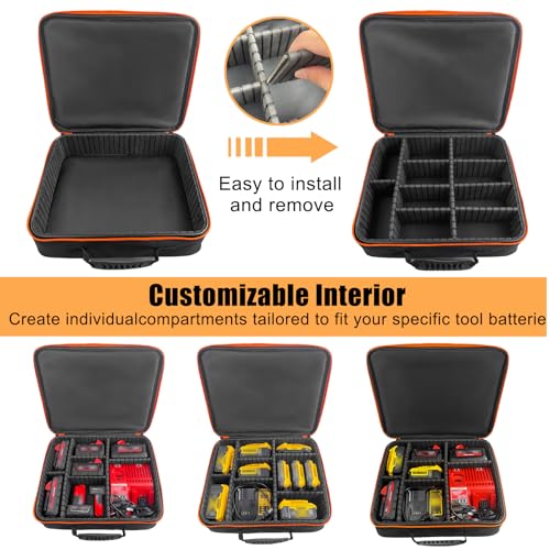 Extra Large Hard Tool Battery Carrying Case fits for Dewalt/Milwaukee/Makita 20V/60V/12V/18VBattery & Charger, Portable Power Tool Box Storage Bag with Adjustable Dividers for Accessories Organizer