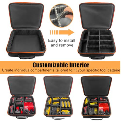 Extra Large Hard Tool Battery Carrying Case fits for Dewalt/Milwaukee/Makita 20V/60V/12V/18VBattery & Charger, Portable Power Tool Box Storage Bag with Adjustable Dividers for Accessories Organizer