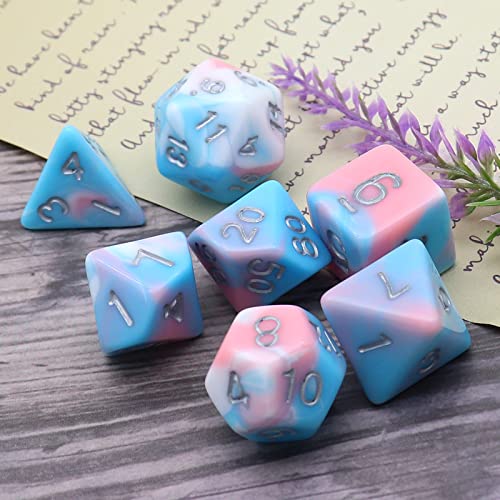 PJOY DND Dice Set 7PCS Blue Pink White D&D Polyhedral Dice with Velvet Dice Bag for Role Playing Dice Games Compatible with Dungeons and Dragons (Pastel Paradise) - color: Pink White Blue