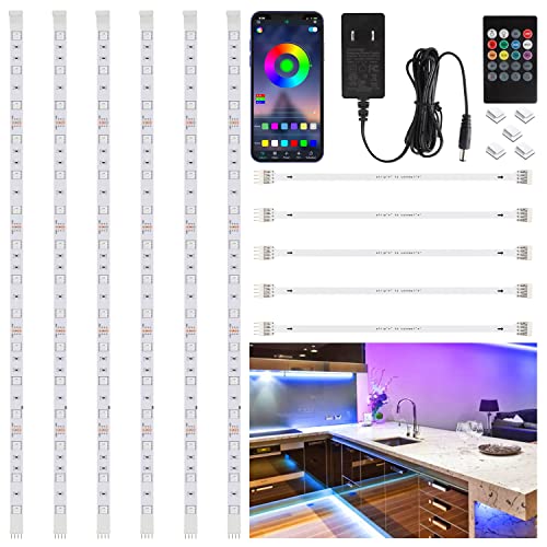6 PCS RGB Under Cabinet Lighting Kit, App and Remote Control Led Strip Lights, Music Sync Color Changing Led Lights with ETL Listed Power Adapter, for Cabinet, Counter, Shelf, Bookcase, 9.8ft - size: 9.8FT