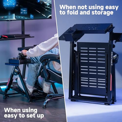 GTPLAYER Flight Racing Simulation Stand Foldable Gaming Stand Compatible with Logitech/Thrustmaster/PXN Gaming Devices Adjustable Stable Simulator Cockpit Stand, Electronic Device Not Included, Black - color: Black Flight Stand