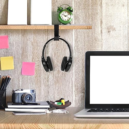 Headphone Stand, Desktop Headset Holder 360° Rotating & Adjustable Arm Clamp, Gaming Headset Hanger with 2 Data Cable Protection Ropes, for Controllers and Headphones