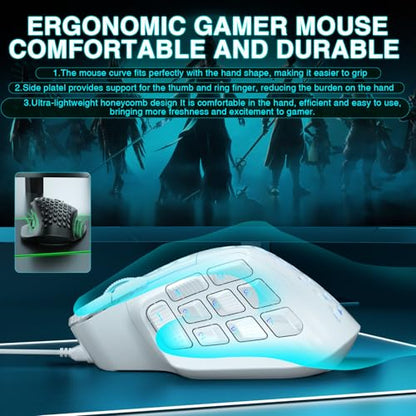 SOLAKAKA SM809 Wired MMO Gaming Mouse,24000 DPI,16 Programmable,RGB PC Gaming Mice,Black