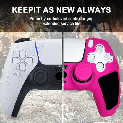 Anti-Slip Pink Controller Skin,Soft Thicken Studded Protective Silicone Cover Skin Grips Compatible with PS5/Slim/Pro Controller and 8 PCS Thumb Grips Caps. - color: Pink&Black