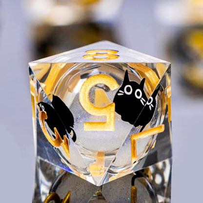 DND Cat Dice Set White Sharp Edge Dice with Box, RPG D and D Dice Dungeons Dragons Role Playing Game Polyhedral Resin Dice Set D20 D12 D10 D8 D6 D4 - color: Golden White