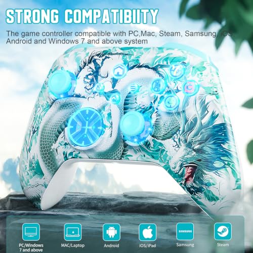 Gamrombo Wireless Gaming Controller Replacement for Xbox One, Xbox Series X|S, Xbox One S|X Controller with Hall Triggers, Hall Joysticks, Adjust RGB Light, Marco, Turbo, Audio Jack - color: Jade Dragon