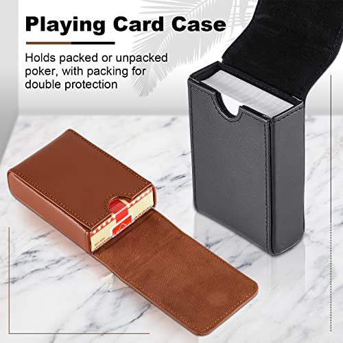 2 Pieces Single Deck PU Leather Playing Card Case Holder Black Brown Deck Holder Playing Card Holders for Adults Box Protector Poker Case Fits Poker and Bridge Size for 3.54x 2.36 Inch Gard