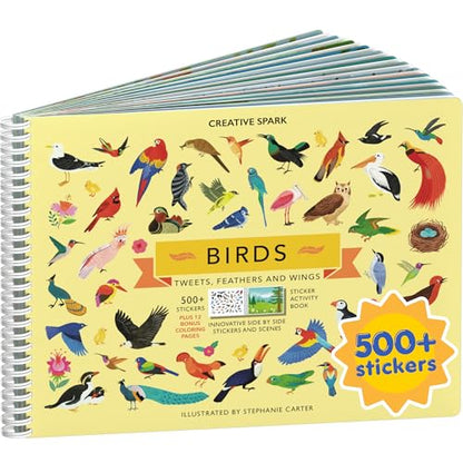 Cupkin Bird Sticker Book Activity for Kids, Toddler Airplane Travel Essentials, 500+ Parrot Stickers + 12 Scenes + 12 Coloring Book Pages, Bird Lover Kids Gift, Kid Crafts for Ages 2–8 Years - color: Birds