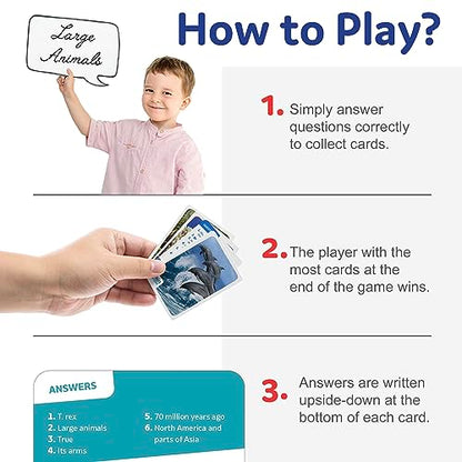 Brain Busters Card Game for Kids, Family Trivia Game Bundle with 120 Flash Cards - Learn and Play with Multiple Choice Trivia Cards About Human Body, Ocean Life, Dinosaurs and Space (Ages 6+) - style: Wildlife