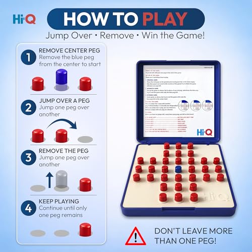 Original HI-Q Solitaire Game - Solitaire Board Game for Kids, Adults & Seniors, Solo 1-Player, Puzzle Strategy Problem Solving Game, Perfect Travel & College Board Game, Classic Hi-Q Peg Brain Teaser