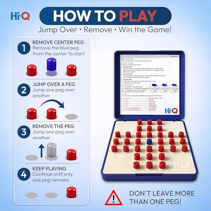 Original HI-Q Solitaire Game - Solitaire Board Game for Kids, Adults & Seniors, Solo 1-Player, Puzzle Strategy Problem Solving Game, Perfect Travel & College Board Game, Classic Hi-Q Peg Brain Teaser