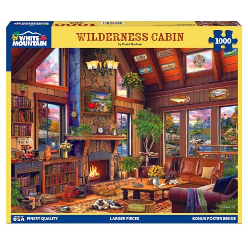 White Mountain 1000 Piece Jigsaw Puzzle Fall Scenic Lake, Wilderness Cabin | Large Pieces, Gift for Adults and Family, 24"x30" in