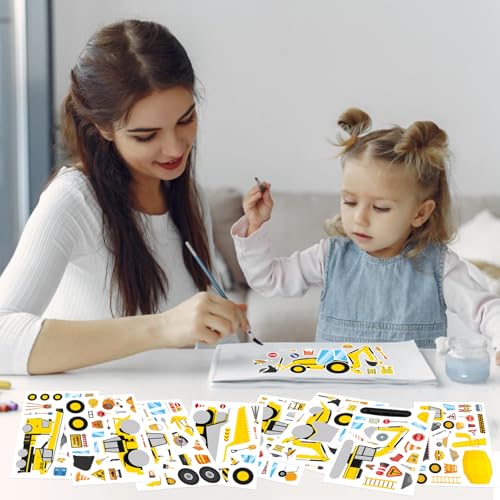 Make a Face Sticker, Make Your Own Vehicle, Truck, Excavator Stickers | 24 Sheets Construction Stickers for Toddlers, Brithday Party Supplies Classroom Teacher Reward - style: Construction Stickers