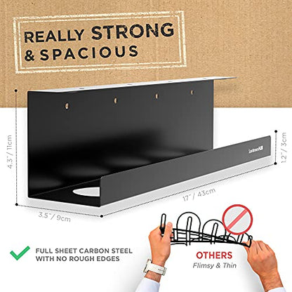 Under Desk Cable Management Tray - No Drill Organizer for Glass Desk. Perfect Standing Cable Management Rack (Black Wire Tray - Single 17'')