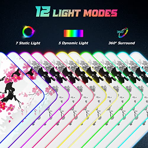 ITNRSIIET RGB Gaming Mouse Pad, Full Desk XL Extended Large Gaming Mousepad, 12 Lighting Modes 30% Thicker Big LED Desk Mat for Gamers, 32 x 12 inches, Japanese Mount Fuji Sakura - color: Japanese Mount Fuji
