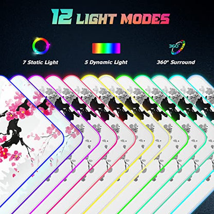 ITNRSIIET RGB Gaming Mouse Pad, Full Desk XL Extended Large Gaming Mousepad, 12 Lighting Modes 30% Thicker Big LED Desk Mat for Gamers, 32 x 12 inches, Japanese Mount Fuji Sakura - color: Japanese Mount Fuji