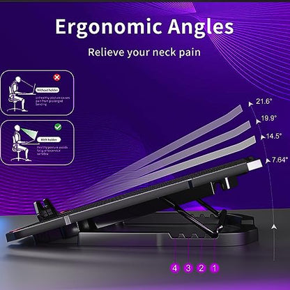 AICHESON Laptop Cooling Pad for 15.6 to 17.3 Inches PC Notebooks, 5 Fans Computer Cooler Stands with Purple Lights Desk Chiller Mat, S035 - color: Purple