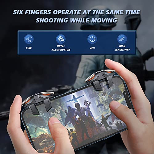 Newseego for Mobile Game Controller, Sensitive Mobile Gaming Trigger Shooter with Six-Finger Linkage for iPhone & Android, Controller Joysticks Aim Trigger Keys for Survival Rules - color: Black -A13