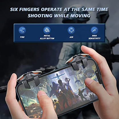 Newseego for Mobile Game Controller, Sensitive Mobile Gaming Trigger Shooter with Six-Finger Linkage for iPhone & Android, Controller Joysticks Aim Trigger Keys for Survival Rules - color: Black -A13