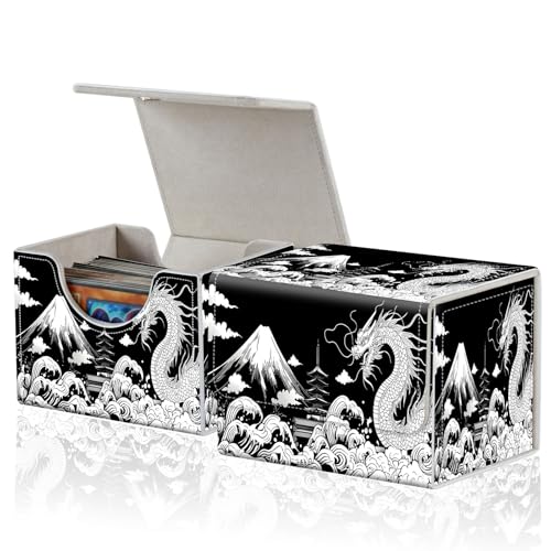 for MTG Commander Deck Box,Card Deck Box for Trading Yugioh MTG,Fits 100 Double Sleeved Cards,PU Leather Strong Magnet Case for Magic Commander TCG CCG,Black White Dragon - color: Black White Dragon