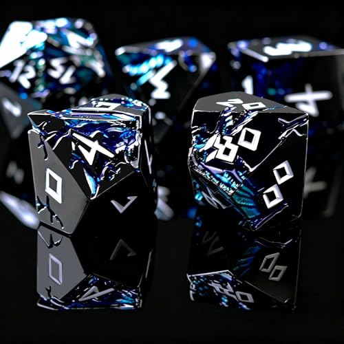 Metal DND Dice Set 7 Piece Polyhedral RPG Dice, Heavy Weighted Dragon Dice for Dungeons and Dragons, Balanced Zinc Alloy D&D Dice with Gift Storage Case for MTG Pathfinder Tabletop Games - color: Black White
