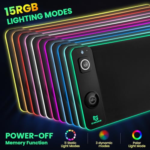 Gimars Upgrade 3 in 1 RGB Mouse Pad with 15W Magnetic Fast Wireless Charging, 31.5x11.8x0.16in Gaming Mousepad, 15 Color Modes, Waterproof Non-Slip XXL Desk Mat with Smooth Surface for Home Office PC - color: Black（3 in 1 RGB Wireles Charging)