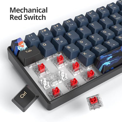 Portable 60% Mechanical Gaming Keyboard, Red Switch LED Backlit, 61 Keys Mini Black Blue, USB Wired for Windows Mac Laptop PC (61 Blue Samurai) - color: 61 Blue Samurai/Red Switch