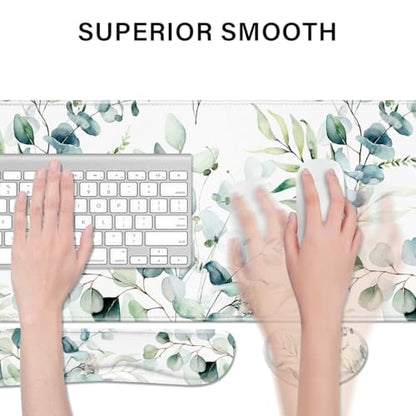 Desk Pad and Keyboard Wrist Rest, Large Mouse Pad + Keyboard Pad+Mouse Wrist Support, Non-Slip Desk Mat Protector for Office, Home 31.5×11.8 Inches Cute Flowers - color: Cute Flowers