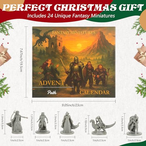 24-Day Fantasy Tabletop Advent Calendar – 24 Unpainted 28–32mm RPG Miniatures – PVC Figures for Roleplaying, Skirmish & Board Games – Holiday Gift for Game Masters & Painters