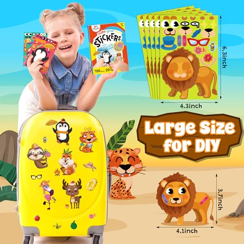 sinceroduct 100 Sheets Make a Face Stickers for Kids, Make Your Own Sticker,20 Styles Waterproof Kids Animal Stickers for Christmas, Valentine's Day Decoration, Gift, Reward, Travel Activities - style: Animal Style-1