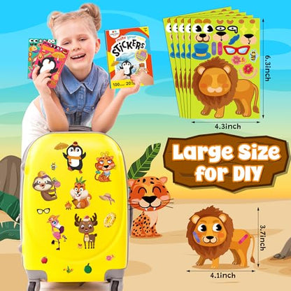 sinceroduct 100 Sheets Make a Face Stickers for Kids, Make Your Own Sticker,20 Styles Waterproof Kids Animal Stickers for Christmas, Valentine's Day Decoration, Gift, Reward, Travel Activities - style: Animal Style-1