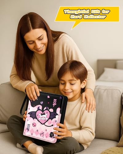 for 9 Pocket Trading Card Binder for 900 Cards - Cute Large Capacity Card Collection Album Folder with Zipper for Women Girls Teens Heart Skull Design for Sports, TCG, Game Cards