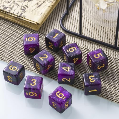 10 Pieces Polyhedral Dice Set D6 Dice 16mm Acrylic 6 Sided Dice Game Dice for Dungeons and Dragons RPG MTG DND Dice Table Games (Starry Purple Black) - color: Starry Purple Black