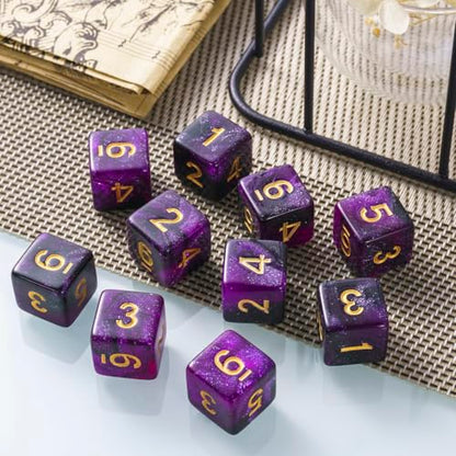 10 Pieces Polyhedral Dice Set D6 Dice 16mm Acrylic 6 Sided Dice Game Dice for Dungeons and Dragons RPG MTG DND Dice Table Games (Starry Purple Black) - color: Starry Purple Black