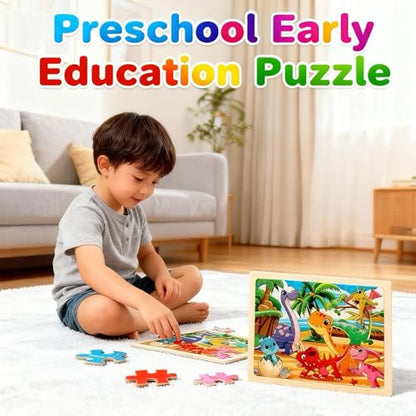 4 Packs 60 Piece Puzzles for Kids Ages 4-6, Wooden Animals Jigsaw Puzzles for Toddlers Age 4-8, Preschool Educational Puzzles Boards Toys, Brain Teaser Toys Gifts for 3 4 5 6 7 8 9 Boys Girls - style: Dinosaur