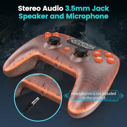 citnh Wireless Controller for PS-5/Pro/Slim/PC, with Transparent Shell/RGB Tape Light/Hall Effect Joyticks and Trigger/Macro/Turbo/3.5mm Audio Jack/Speaker and Mic/1500 mAh Large Battery Gamepad (Orange)