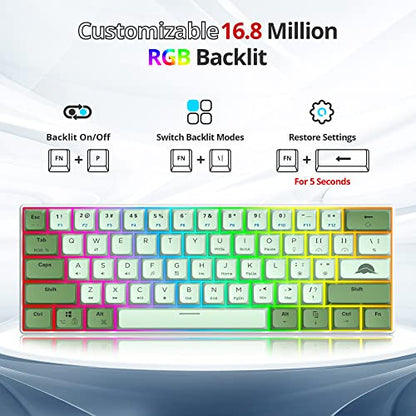 Fogruaden 60 Percent Mechanical Matcha Gaming Keyboard - 60% Red Switch, RGB Backlit, Wired with MDA PBT Keycaps for Win/Mac PC Laptop - color: 61 Matcha/ Red Switch