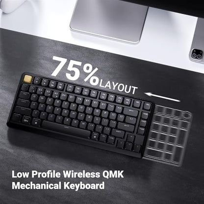 Keychron KJ1 Low Profile Wireless Mechanical Keyboard - 75% Layout Banana Switch, QMK RGB Backlit, 2.4G/Bluetooth/USB-C, Double-Shot PBT Keycaps, 2000mAh Battery, Mac/Win/Linux Compatible - Black - style: Black - Banana Switch